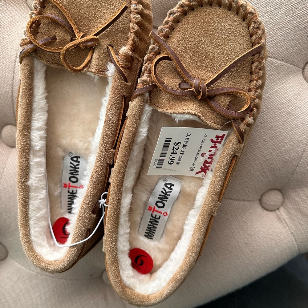Minnetonka Brown Suede Moccasins with Bow